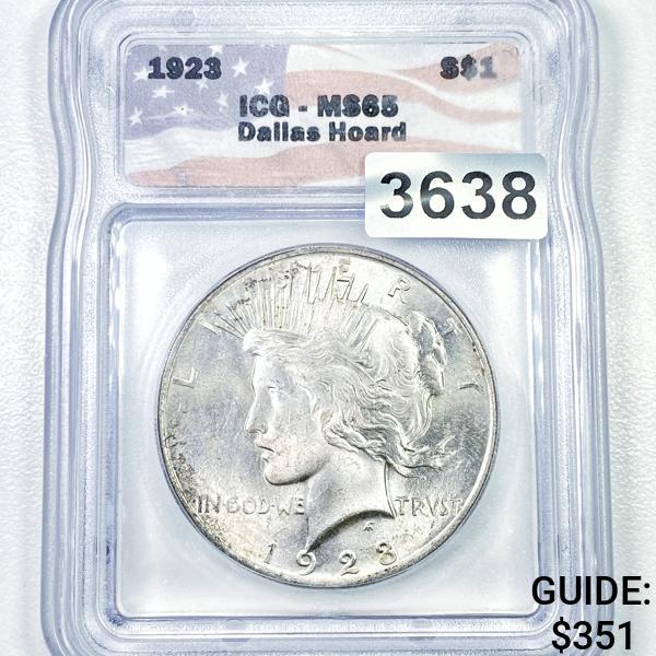1923 Dallas Hoard Silver Peace Dollar ICG - MS65 (1 of 2)