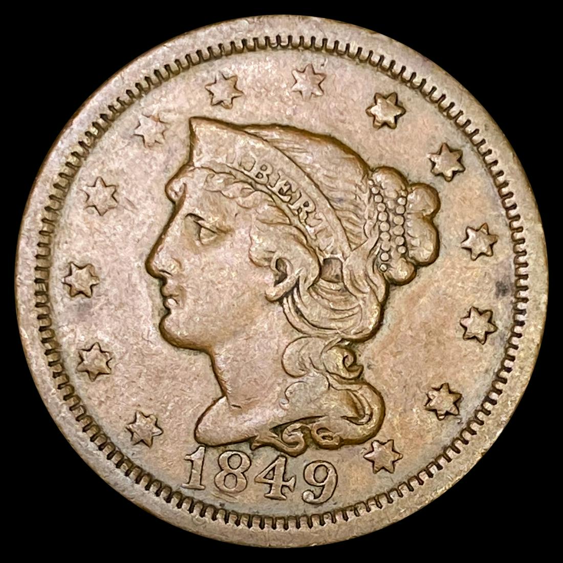 1849 Braided Hair Large Cent NEARLY UNCIRCULATED (1 of 2)