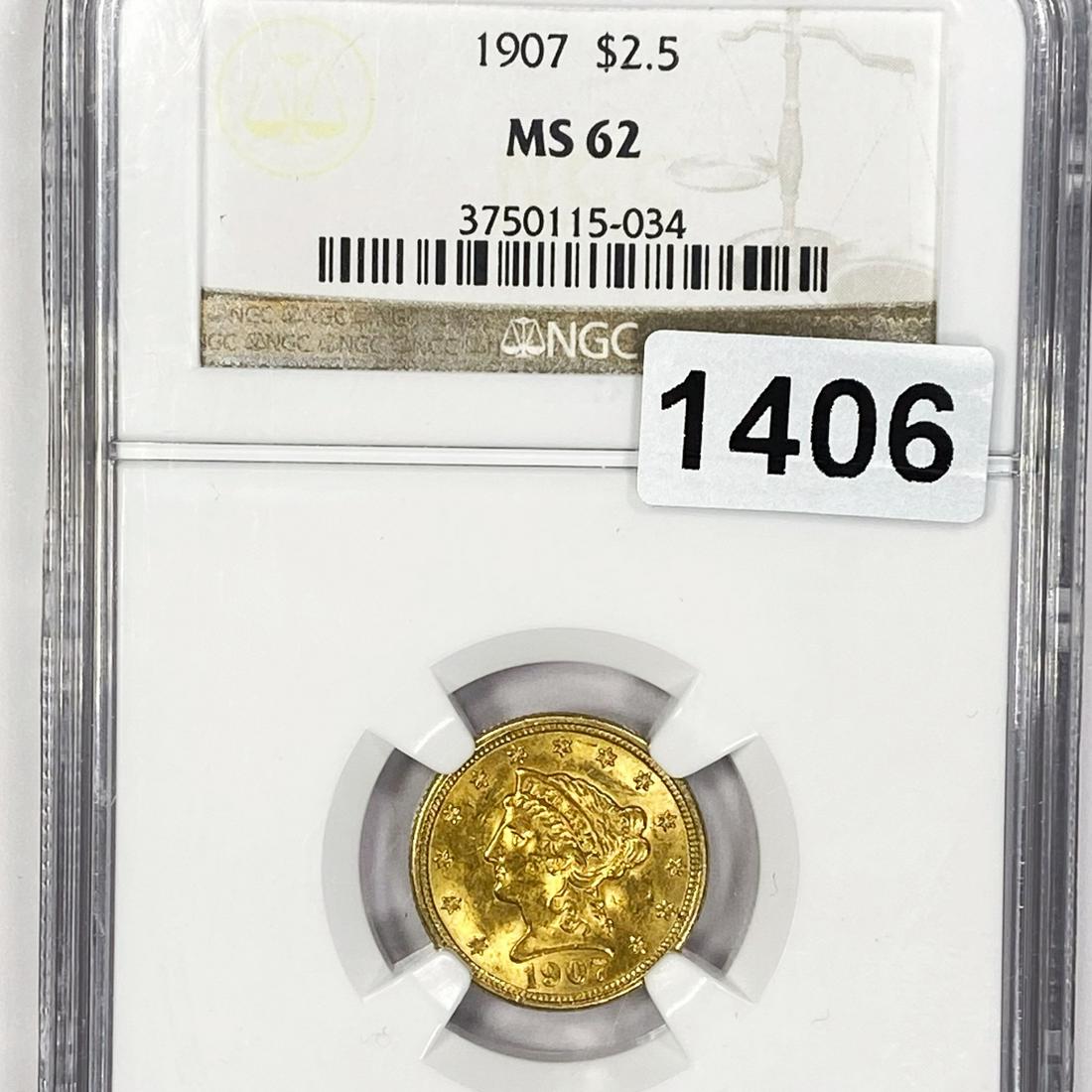 1907 $2.50 Gold Quarter Eagle NGC - MS62 (1 of 2)