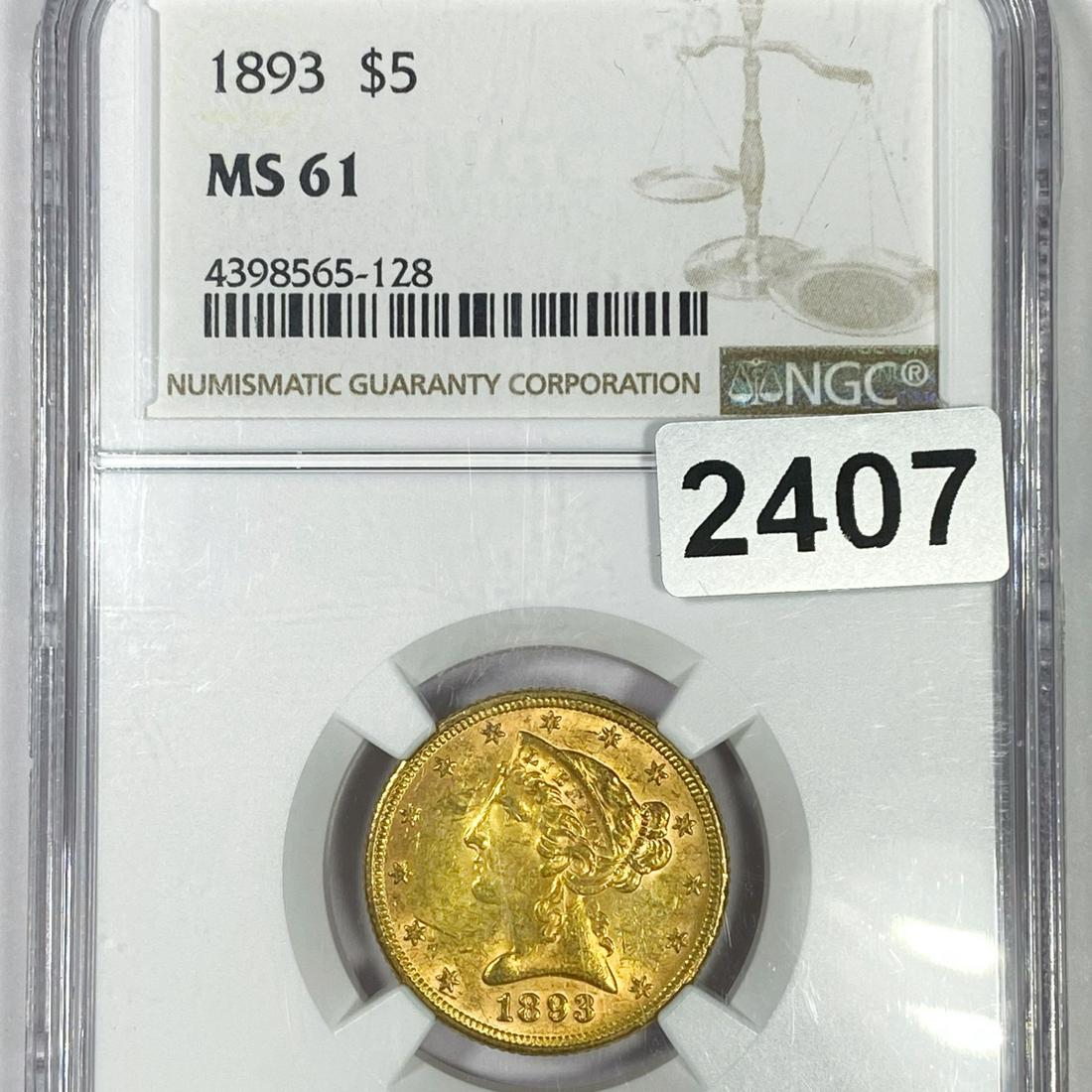 1893 $5 Gold Half Eagle NGC - MS61 (1 of 2)