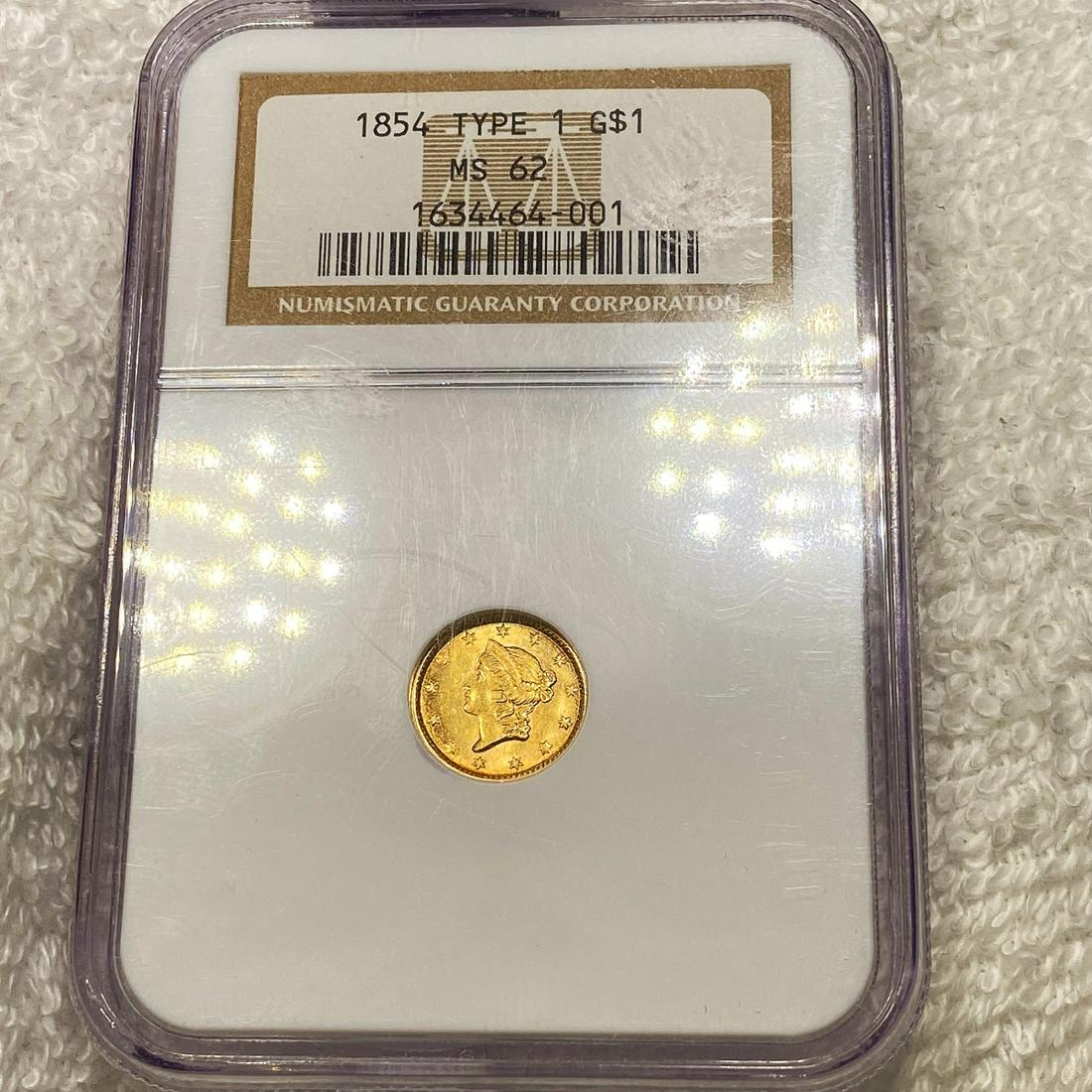 1854 Type 1 Rare Gold Dollar NGC - MS62 (1 of 2)