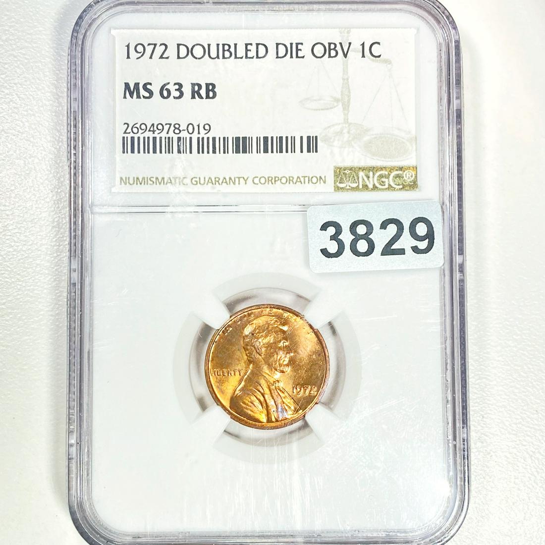 1972 DBL DIE OBV Lincoln Memorial Cent NGC - MS63 (1 of 2)