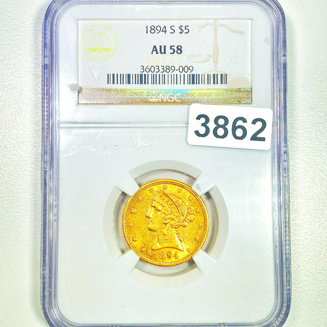 1894-S $5 Gold Half Eagle NGC - AU58 (1 of 2)
