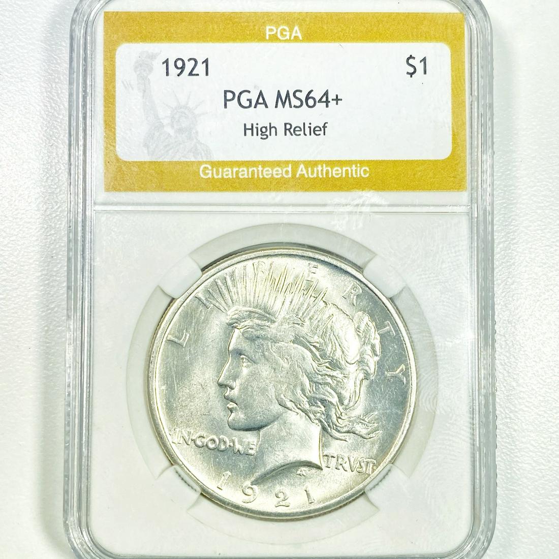 1921 High Relief Silver Peace Dollar PGA - MS64+ (1 of 2)