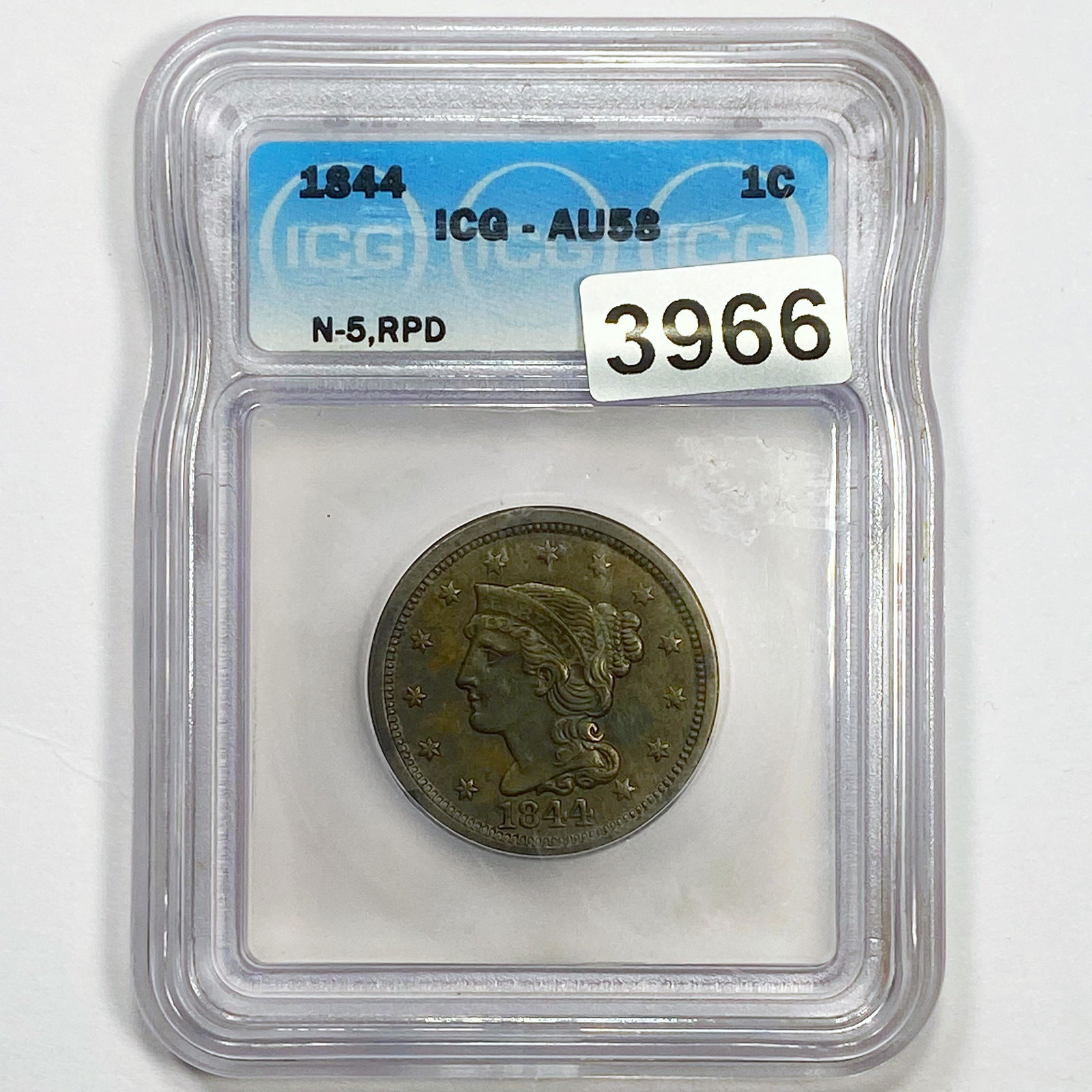 1844 Braided Hair Large Cent ICG - AU58 (1 of 2)