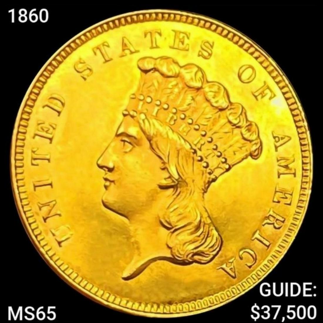 1860 $3 Gold Piece GEM BU (1 of 2)