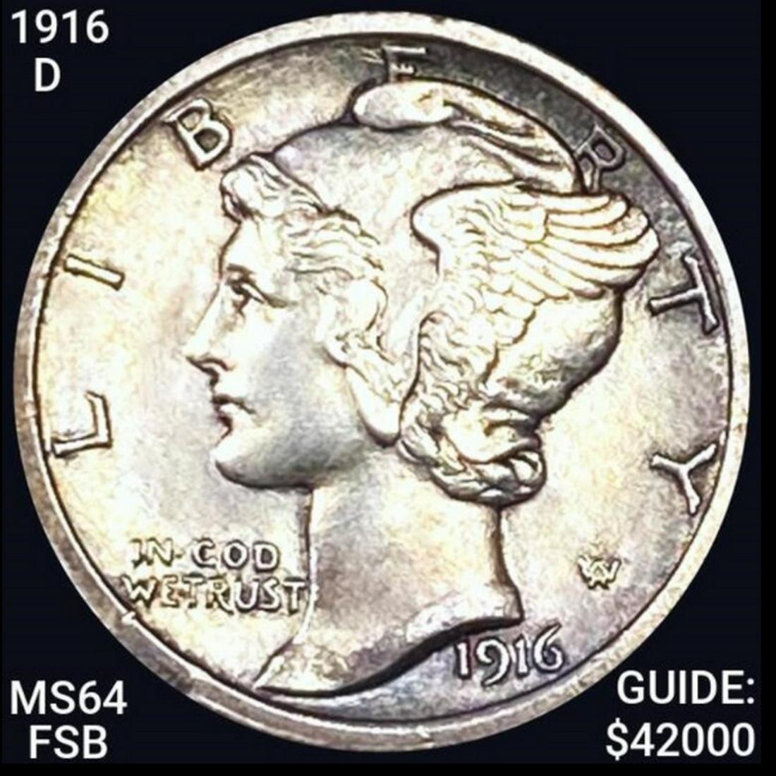 1916-D Mercury Silver Dime CHOICE BU FSB (1 of 2)