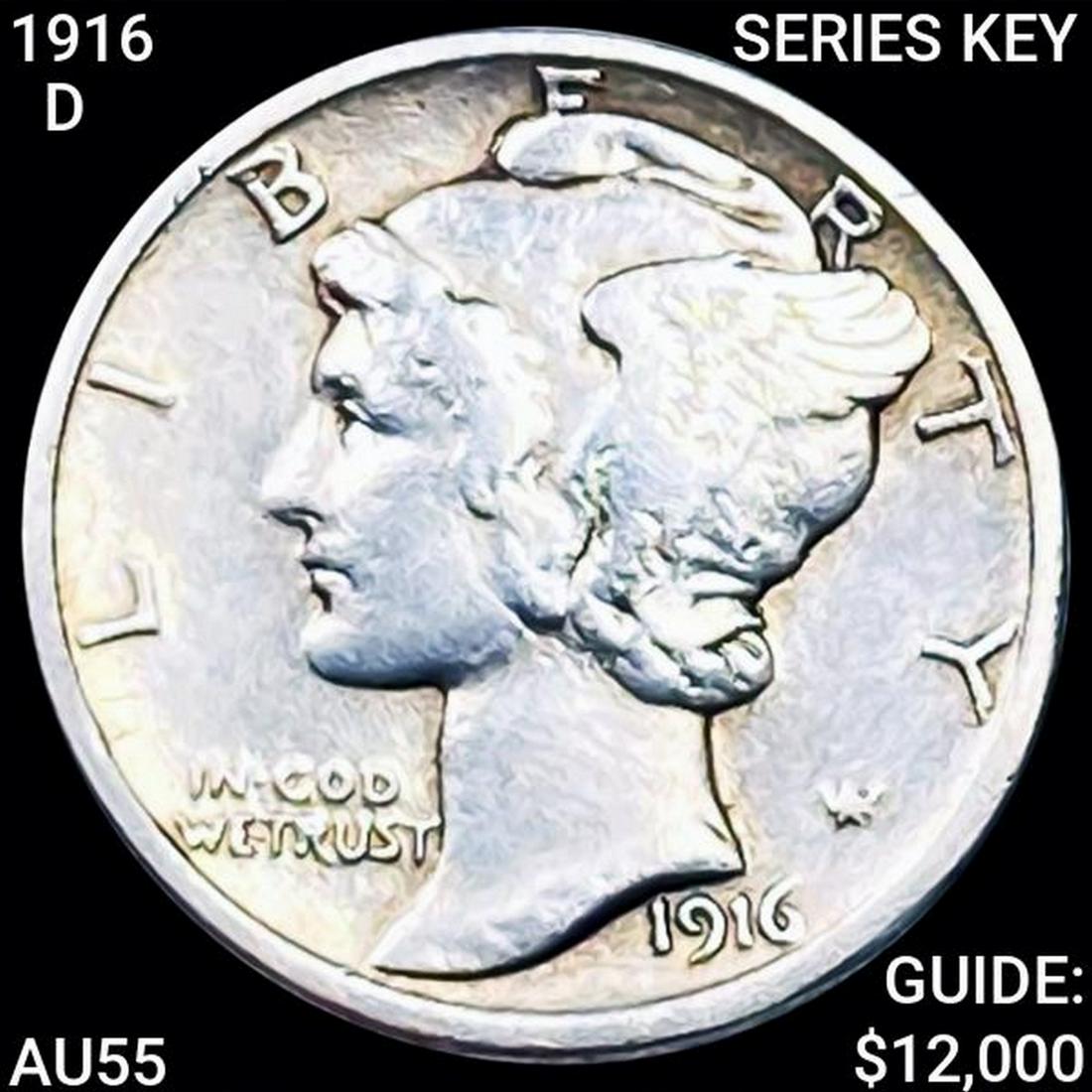 1916-D Series Key Mercury Dime CHOICE AU (1 of 2)