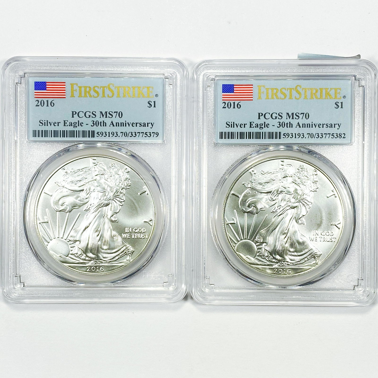 2016 Silver Eagle Dollar Set of 2 PCGS - MS70 (1 of 2)