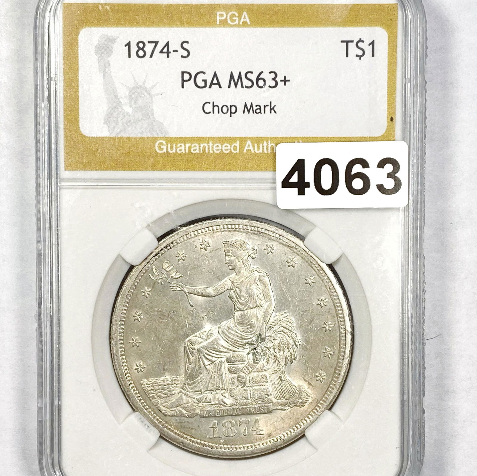 1874-S Chop Mark Silver Trade Dollar PGA - MS63+ (1 of 2)