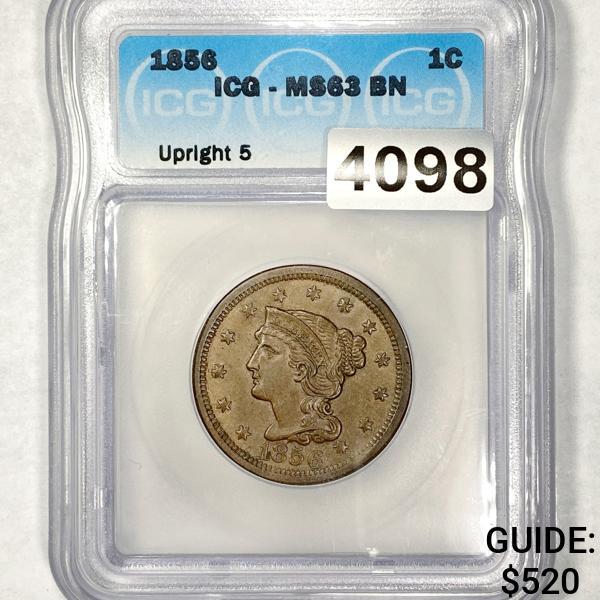 1856 Upright 5 Braided Hair Large Cent ICG - MS63 (1 of 2)