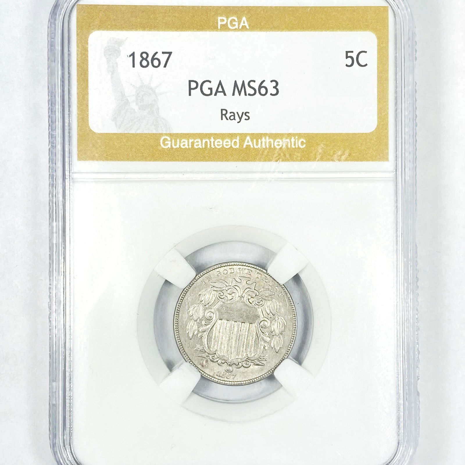 1867 Rays Shield Nickel PGA - MS63 (1 of 2)