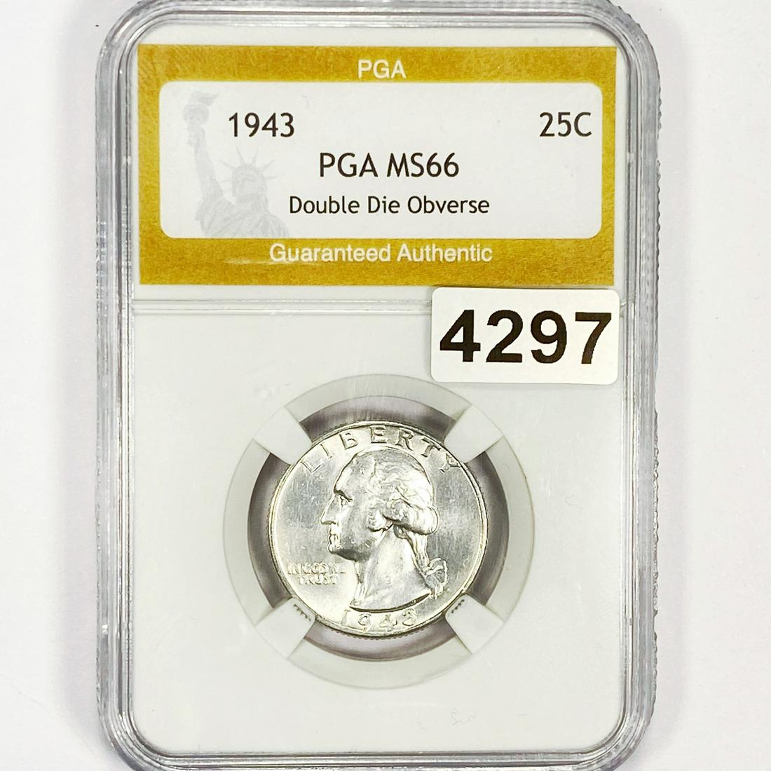 1943 Dbl Die Obv Washington Silver Quarter PGA - (1 of 2)
