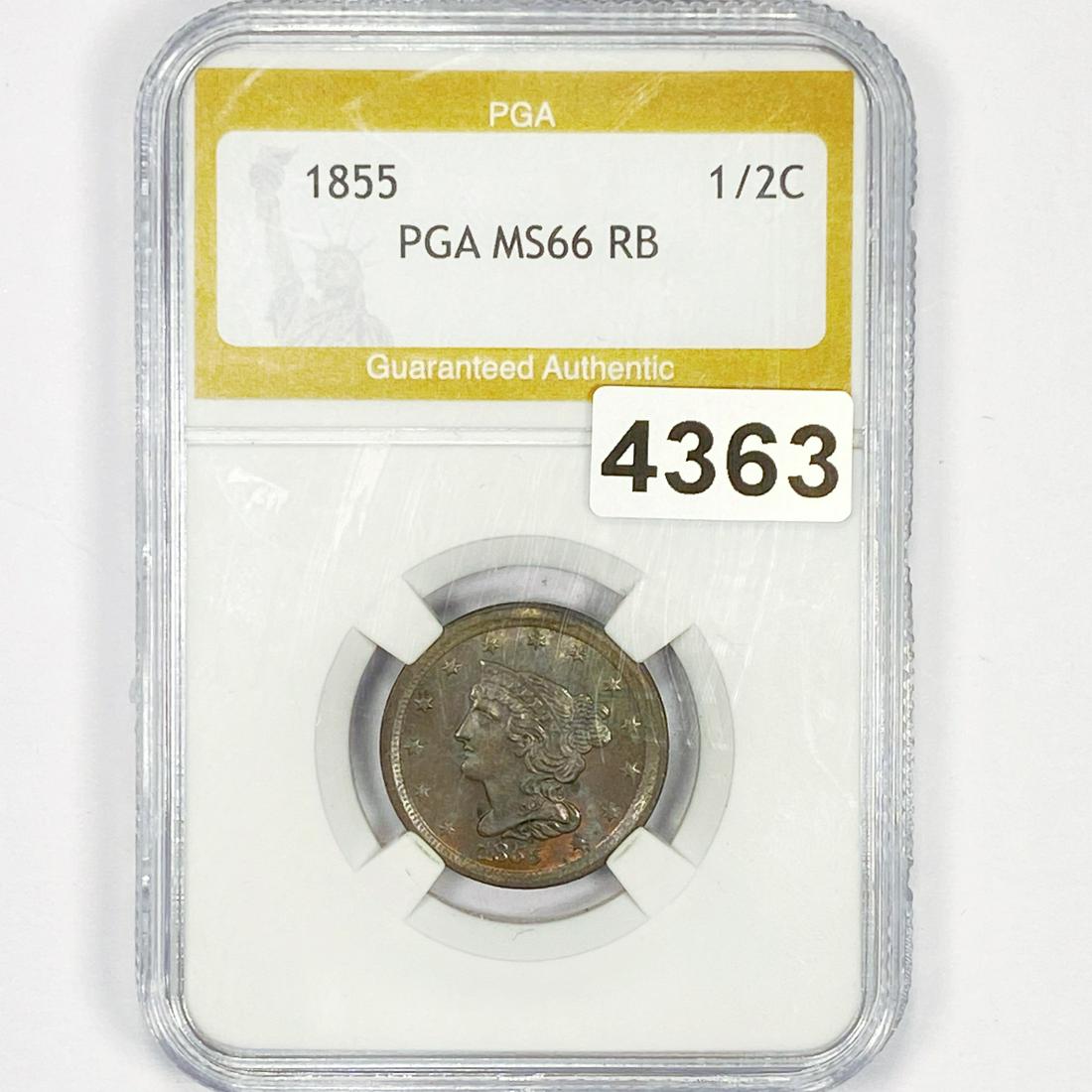 1855 Braided Hair Half Cent PGA - MS66 RB (1 of 2)