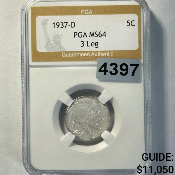 1937-D 3 Leg Buffalo Nickel PGA - MS64 (1 of 2)