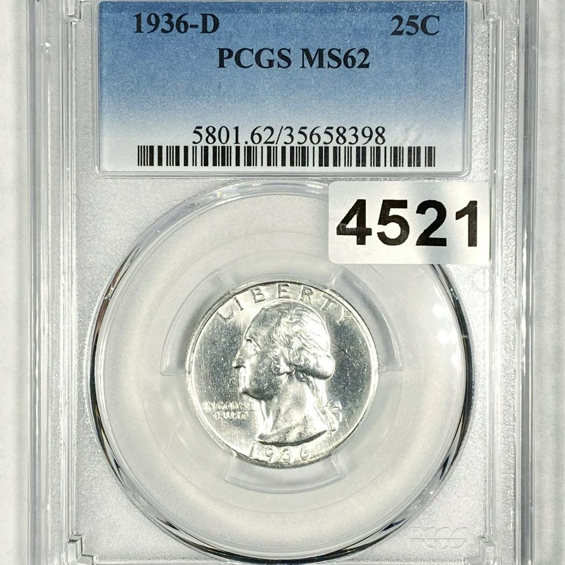 1936-D Washington Silver Quarter PCGS - MS62 (1 of 2)