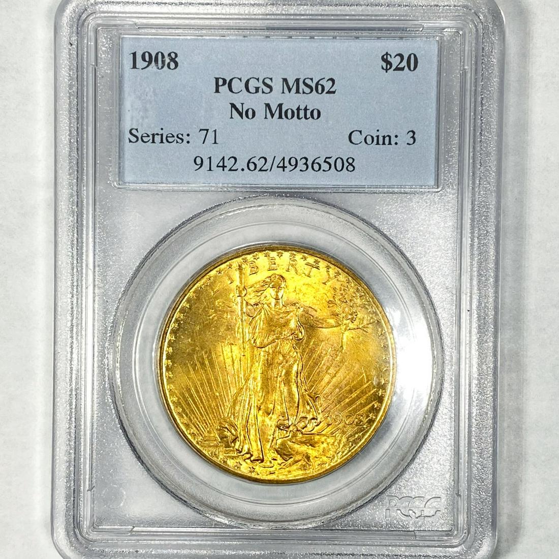 1908 No Motto $20 Gold Double Eagle PCGS - MS62 (1 of 2)