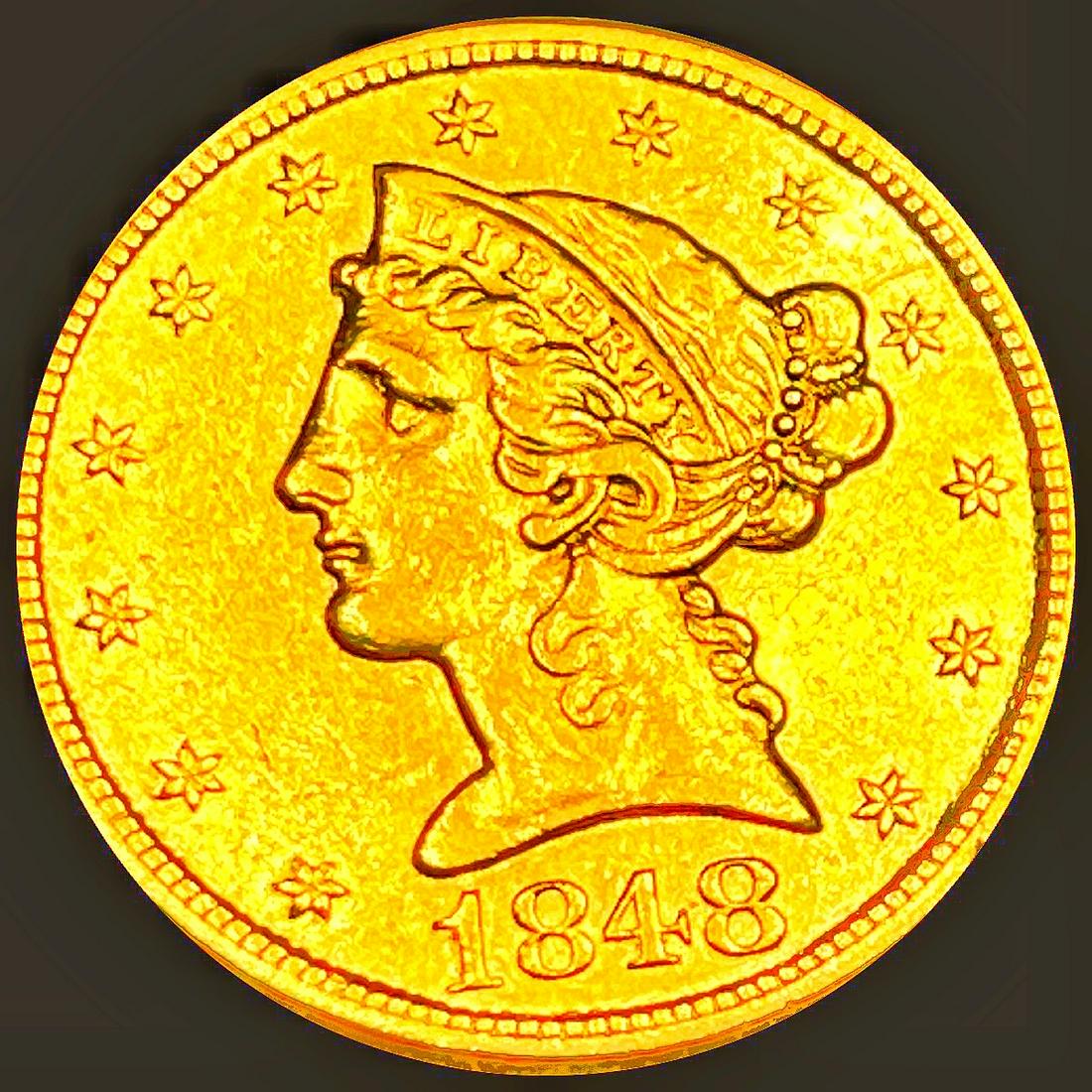 1848 $5 Gold Half Eagle CLOSELY UNCIRCULATED (1 of 2)