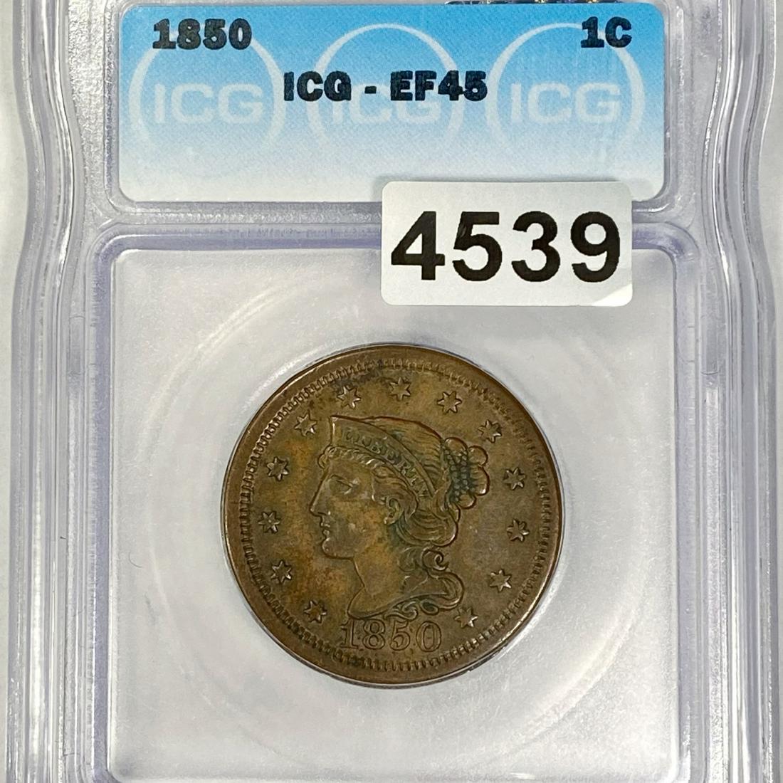 1850 Braided Hair Large Cent ICG - EF45 (1 of 2)