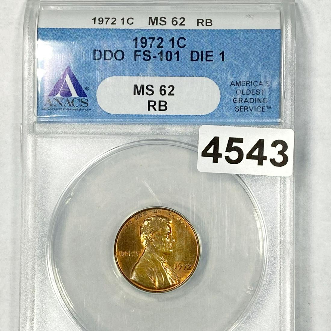 1972 DDO Wheat Cent ANACS - MS62 RB (1 of 2)