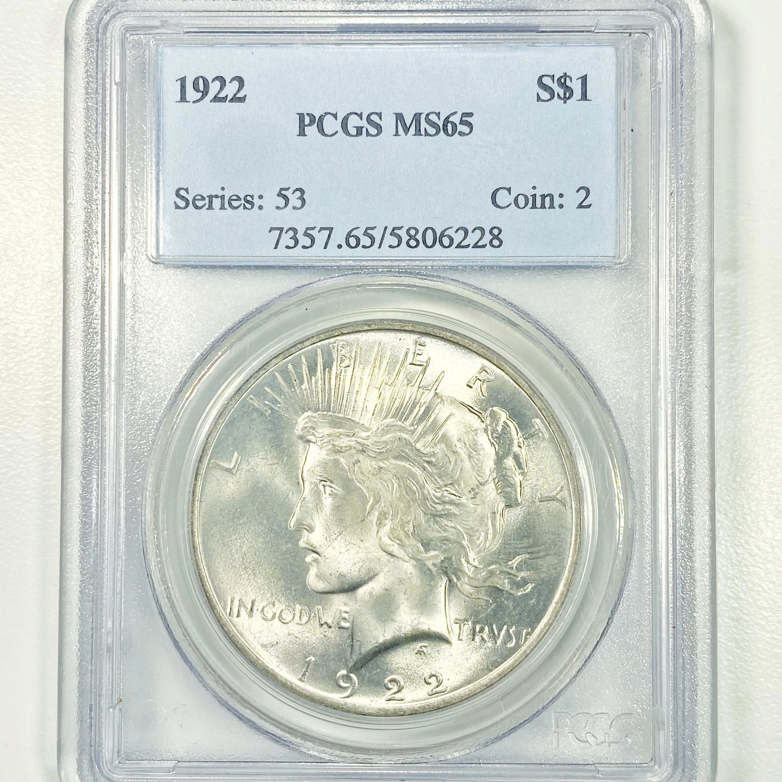 1922 Silver Peace Dollar PCGS - MS65 (1 of 2)
