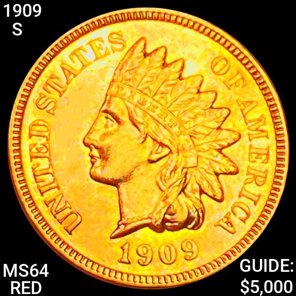 1909-S Indian Head Cent CHOICE BU RED: 1909-S Indian Head Cent CHOICE BU RED