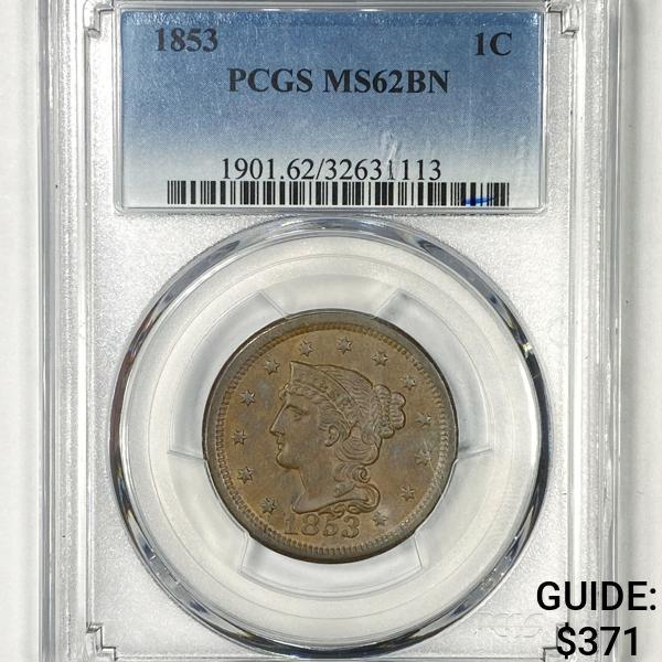1853 Braided Hair Large Cent PCGS - MS62 BN (1 of 2)