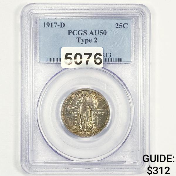 1917-D TY 2 Seated Liberty Quarter PCGS - AU50 (1 of 2)
