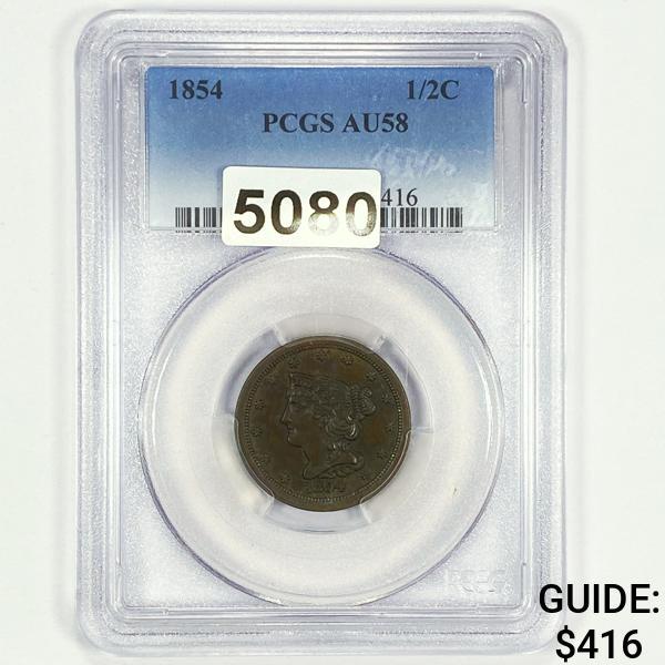1854 Braided Hair Half Cent PCGS - AU58 (1 of 2)