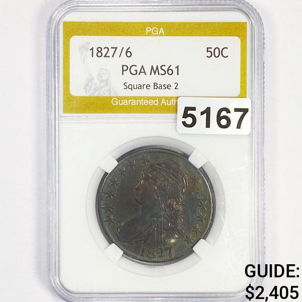 1827/6 Sq base 2 Capped Bust Half Dollar PGA - (1 of 2)