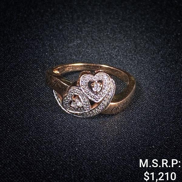 1.9 DWT 10 KT Dbl Heart Dimd Lining Ring Sz: 6.5 (1 of 2)