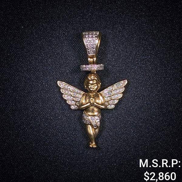 2.1 DWT 10 KT Gold Angel Pendant w/ Dimd Lining (1 of 2)