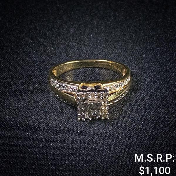 2.1 DWT 10 KT Gold w/ Dimd Lining Ring Sz: 6.5 (1 of 2)