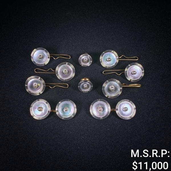 16.3 DWT 14 KT Gold Cufflinks & Studs w/ Pearls (1 of 2)