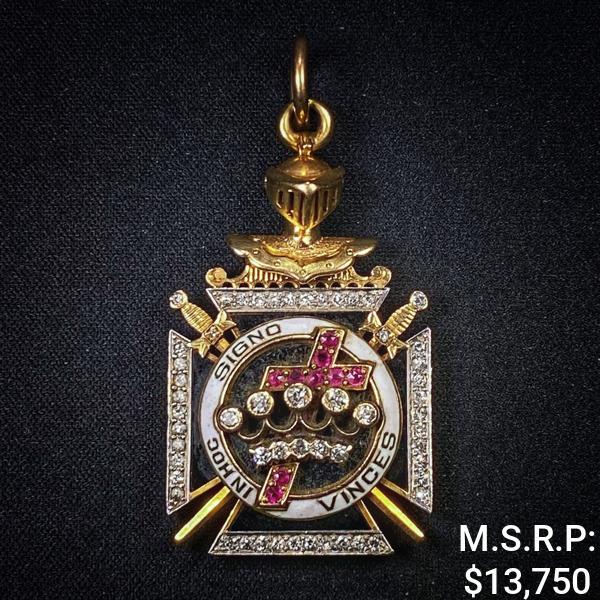 14.6 DWT 14 KT Gold Stylized Cross Medal w/ Dimds (1 of 2)