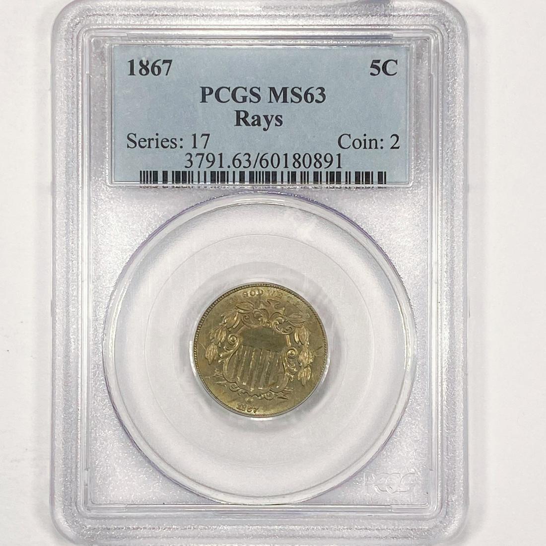 1867 Rays Shield Nickel PCGS - MS63 (1 of 2)