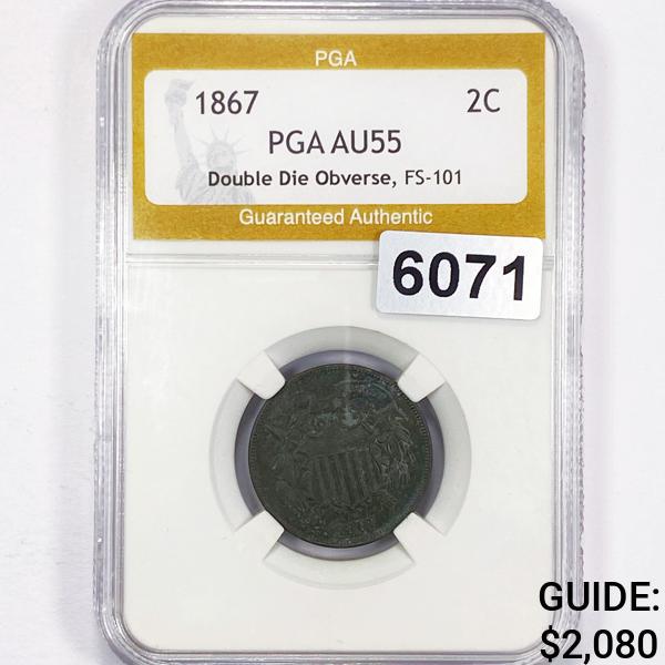 1867 Two Cent Piece PGA - DDO FS-101 AU55 (1 of 2)