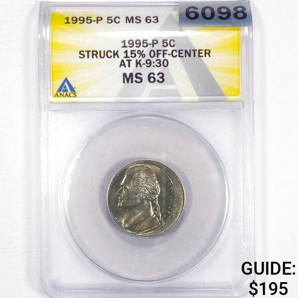 1995 15% Off Center Jefferson Nickel ANACS - MS63 (1 of 2)