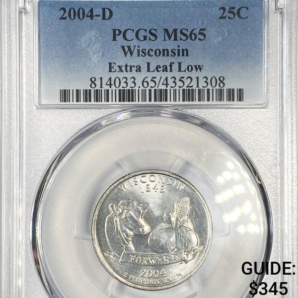 2004-D Extra Leaf Low Wisconsin Quarter PCGS-MS65: 2004-D Extra Leaf Low Wisconsin Quarter PCGS-MS65