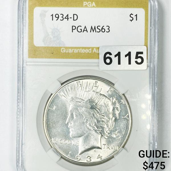 1934-D Silver Peace Dollar PGA - MS63 (1 of 2)