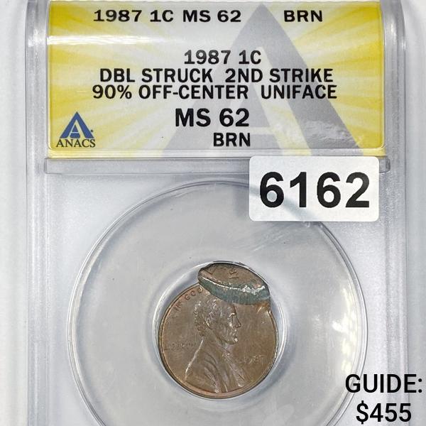 1987 90% Off Center Lincoln Memorial Cent ANACS - (1 of 2)