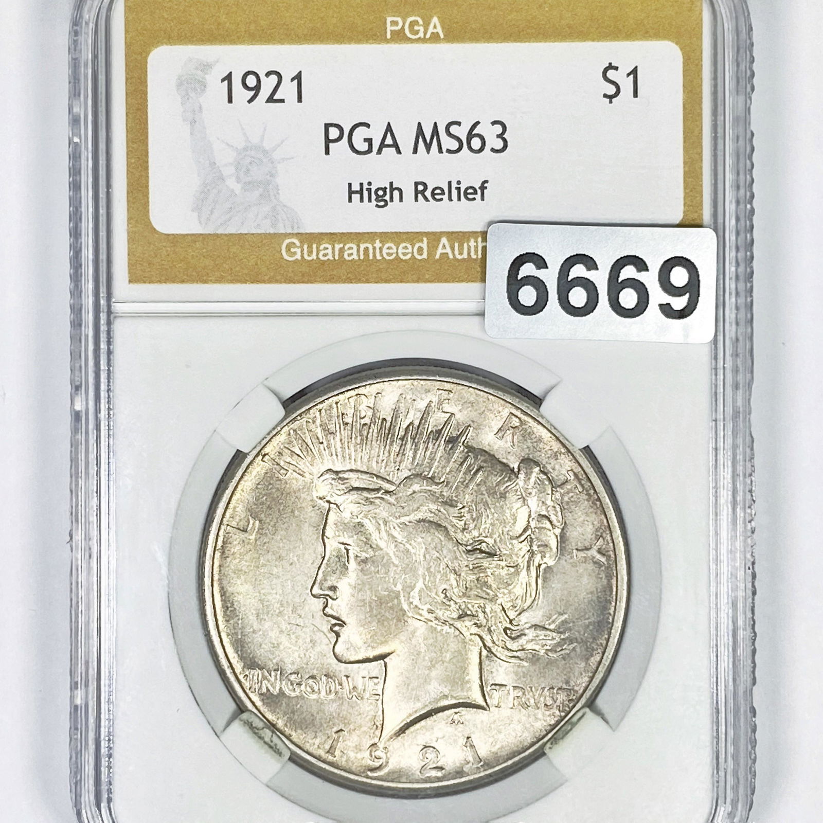 1921 High Relief Silver Peace Dollar PGA - MS63 (1 of 2)