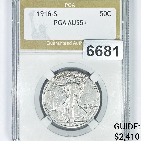 1916-S Walking Liberty Half Dollar PGA - AU55+ (1 of 2)