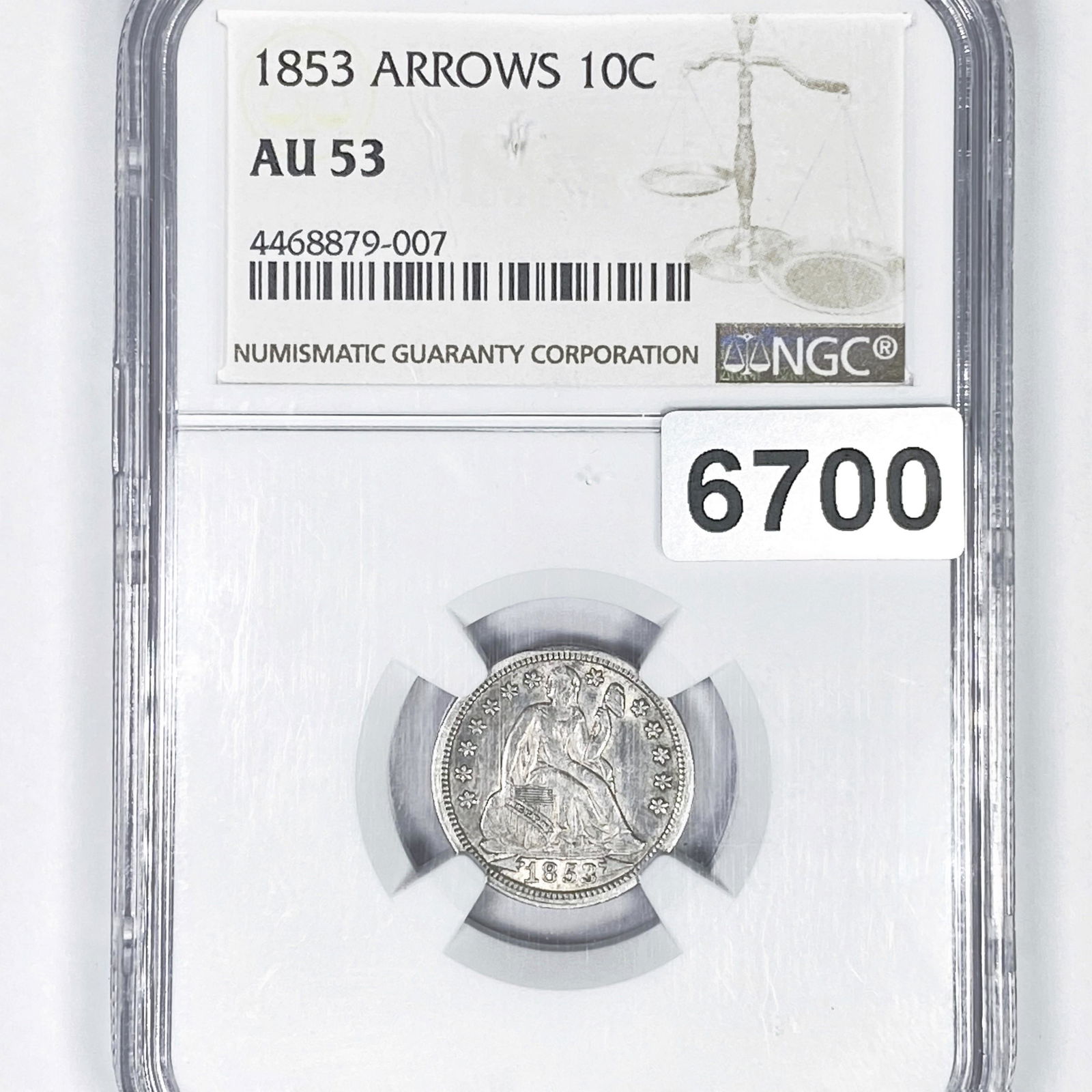 1853 Arrows Seated Liberty Dime NGC - AU53 (1 of 2)