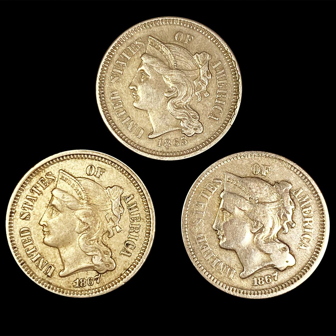 Liberty Three Cents, x3 ABOUT UNCIRCULATED (1 of 2)