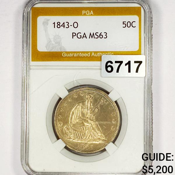 1843-O Seated Liberty Half Dollar PGA - MS63 (1 of 2)
