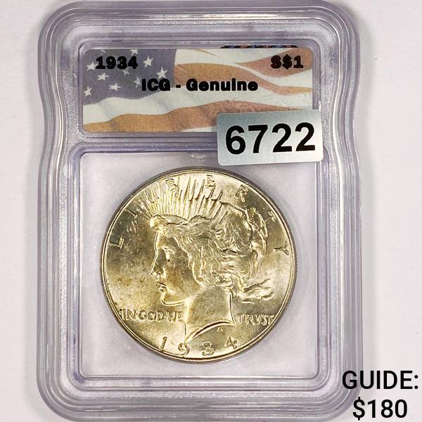 1934 Silver Peace Dollar ICG - UNC (1 of 2)