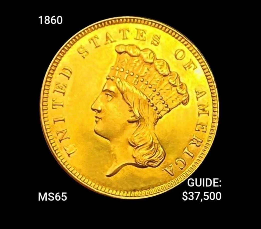 1860 $3 Gold Piece GEM BU (1 of 2)