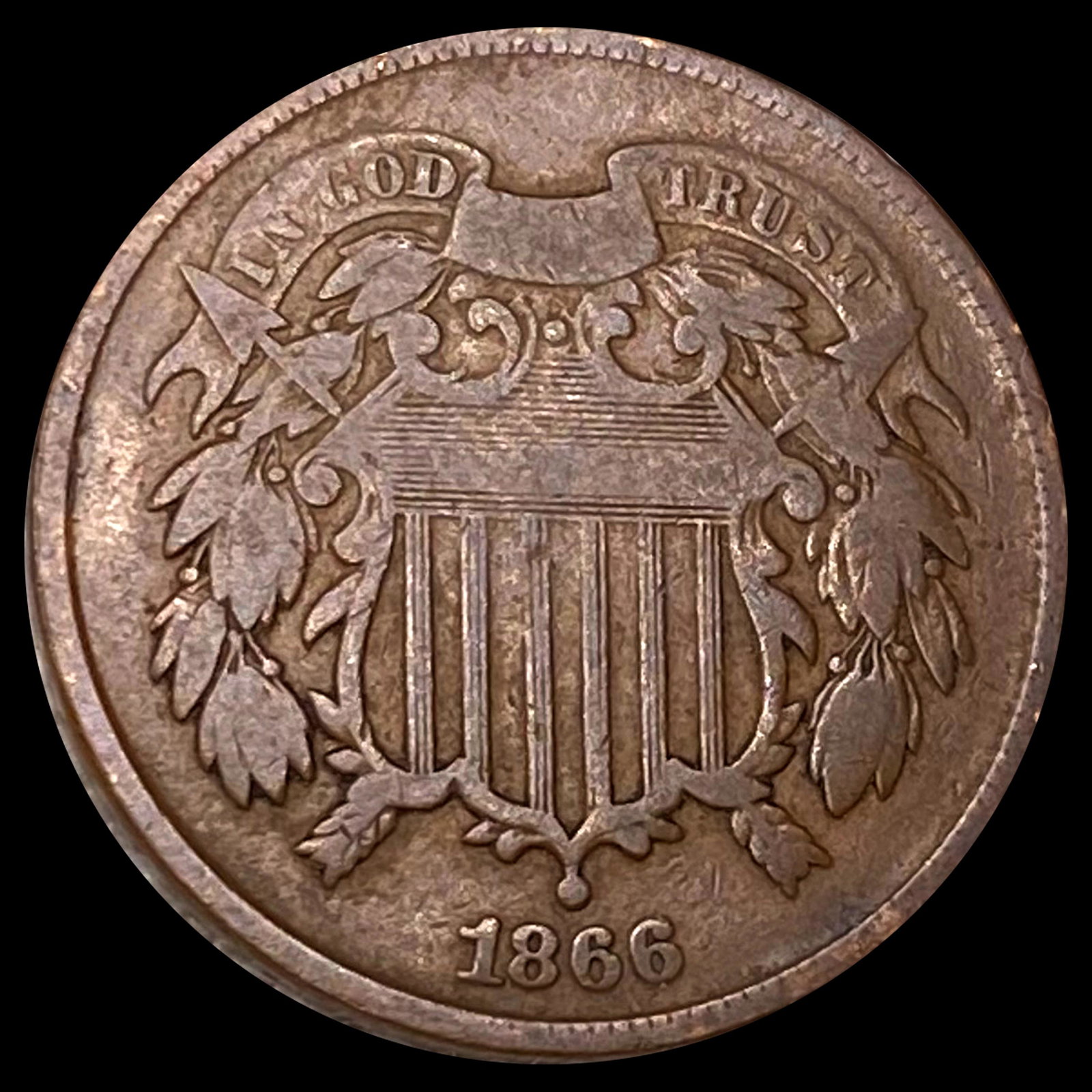 1866 Two Cent Piece ABOUT UNCIRCULATED (1 of 2)