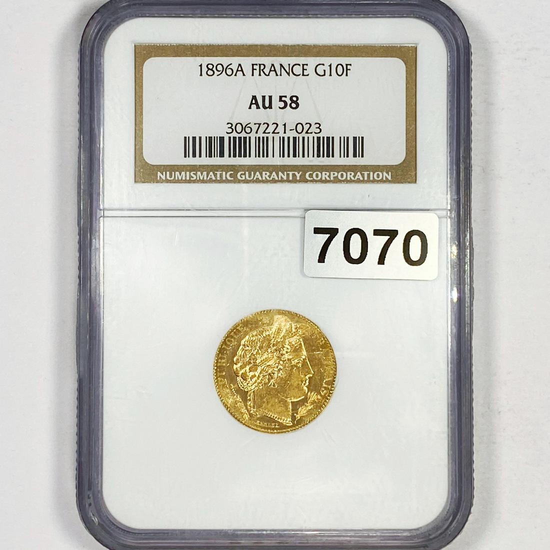 1896A Gold French 10 Francs NGC - AU58 (1 of 2)